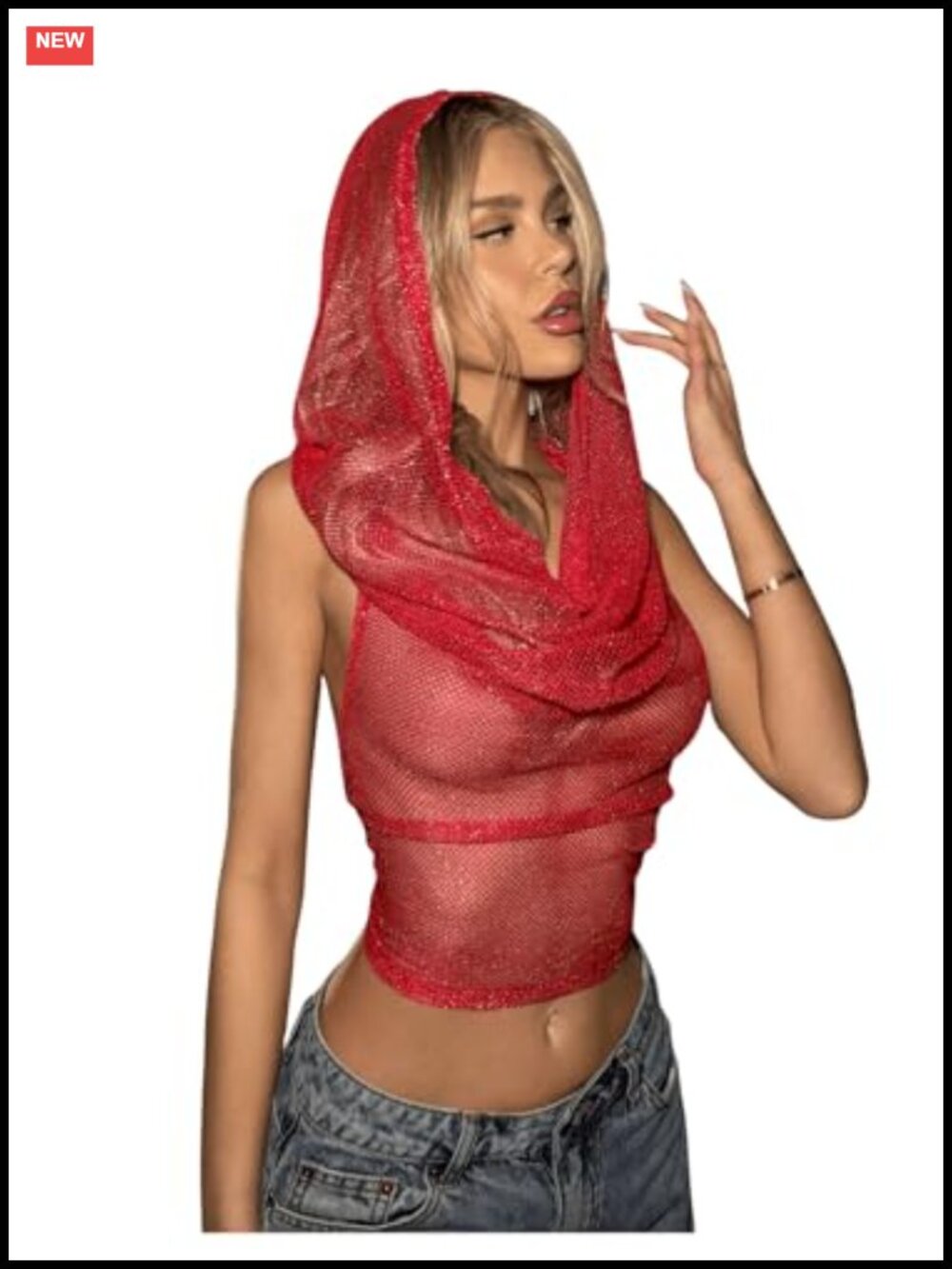 Floerns Backless Hoodie Draped Halter Crop Top Sleeveless Rave Party Tank